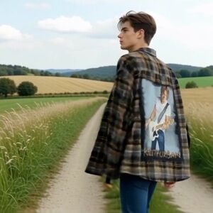 Custom upcycled “Keith Urban” plaid shirt. XL